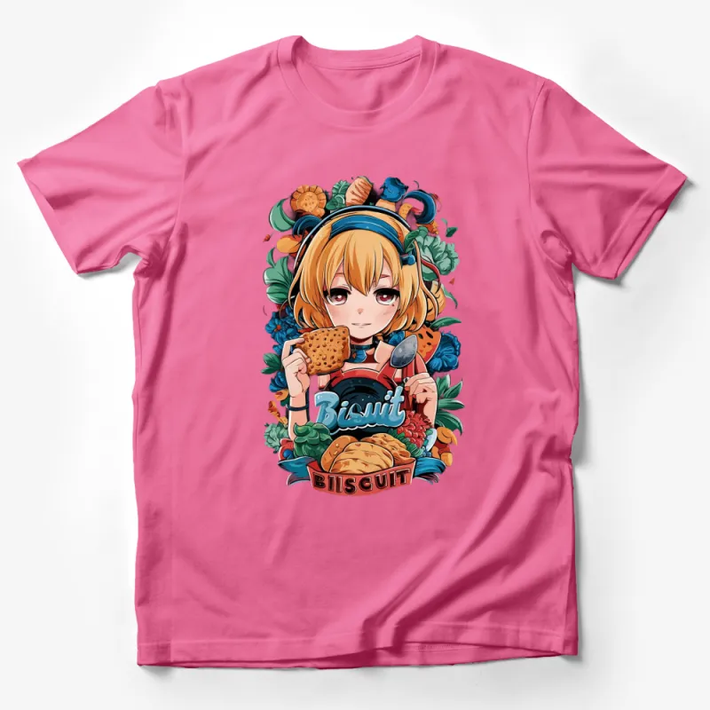 Anime Girl Biscuit T-Shirt, Cute Manga Style Graphic Tee, Colorful Snack Lover Gift Shirt Male T-Shirt