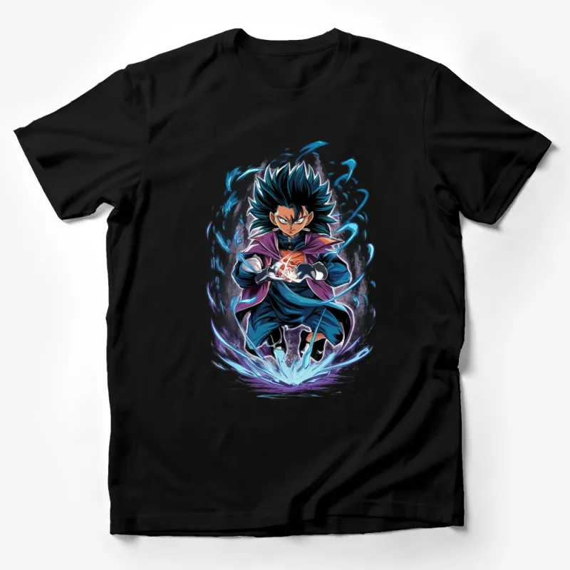 Anime Character T-Shirt, Cool Saiyan Warrior Graphic Tee, Vibrant Manga Shirt, Unisex Male T-Shirt