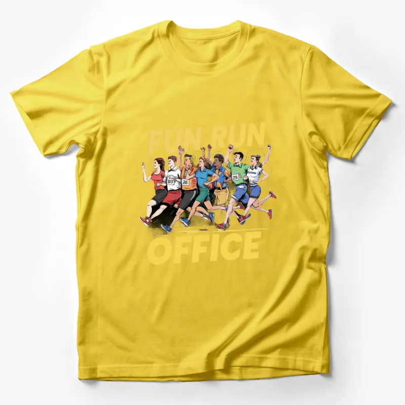 Fun Run Office Themed Graphic T-Shirt, Colorful Cartoon Runners, Athletic Casual Wear Male T-Shirt