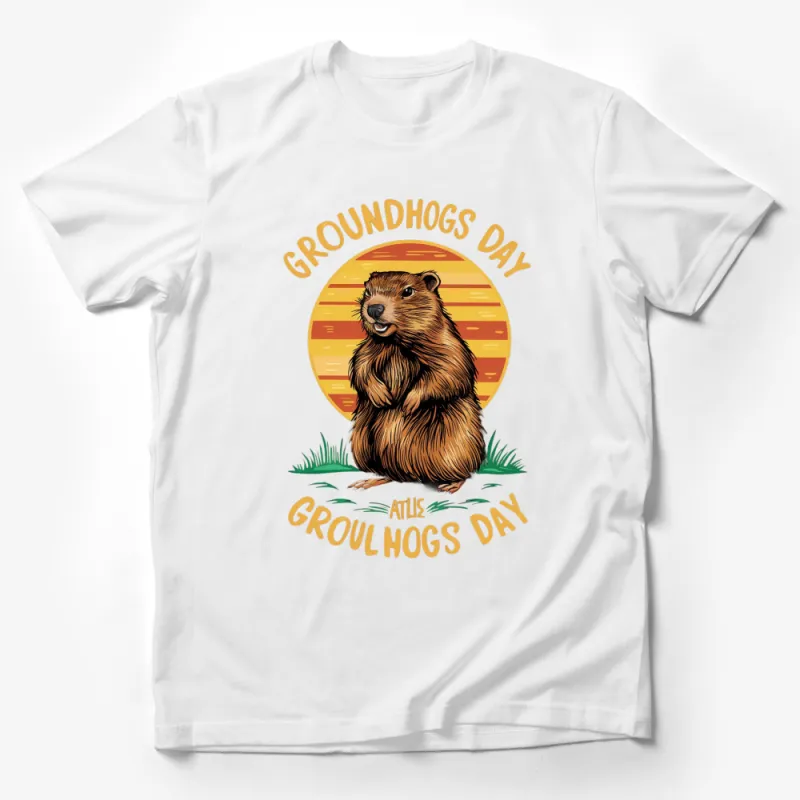 Groundhog Day T-Shirt Vintage Style Graphic, Cute Groundhog Art Tee, Nature Theme Apparel Male T-Shirt