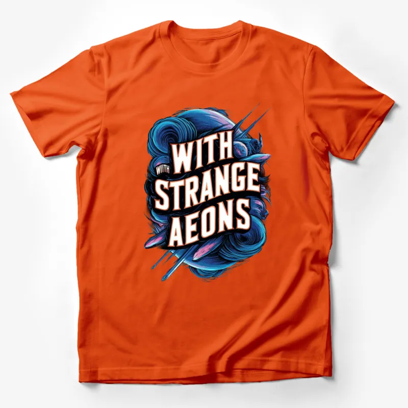 With Strange Aeons Graphic T-Shirt, Blue Artistic Swirls Tee, Unisex Casual Wear Male T-Shirt