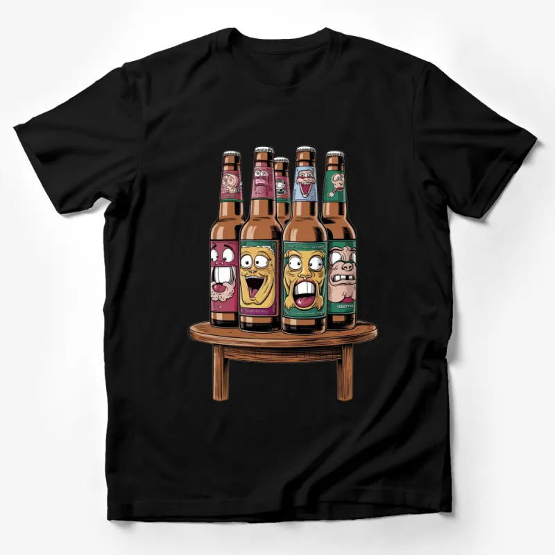 Funky Cartoon Beer Bottle Design T-Shirt, Colorful Craft Beer Lover Tee, Unique Graphic Beer T-Shirt, Gift for Beer Enthusiasts Male T-Shirt