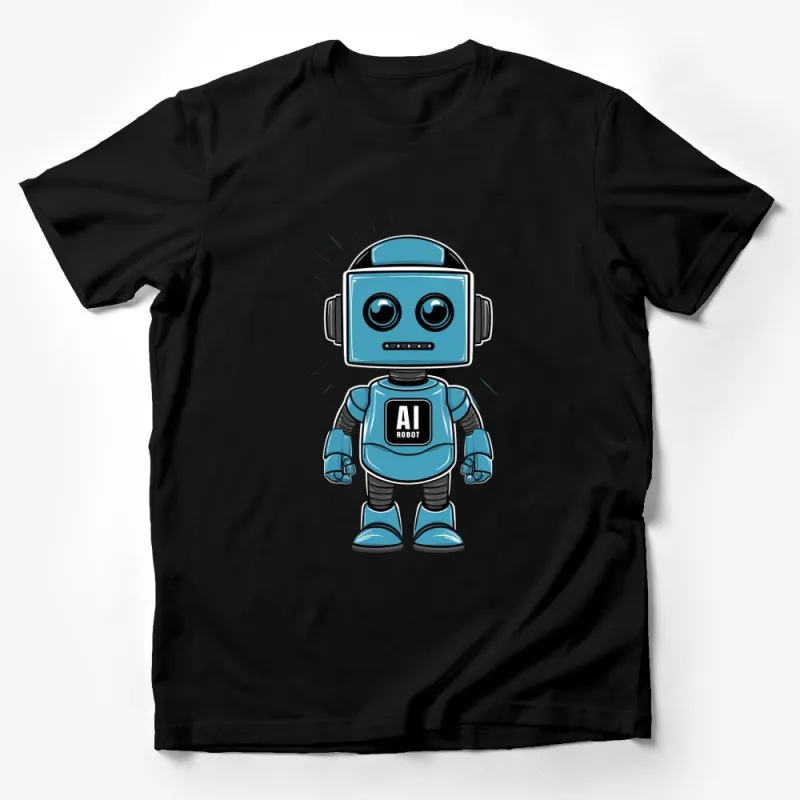 Cute Blue Robot T-Shirt, AI Tech Cartoon Graphic Tee, Unisex Adult and Kids Sizes Male T-Shirt