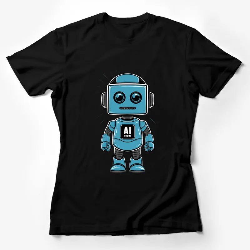 Cute Blue Robot T-Shirt, AI Tech Cartoon Graphic Tee, Unisex Adult and Kids Sizes Female T-Shirt