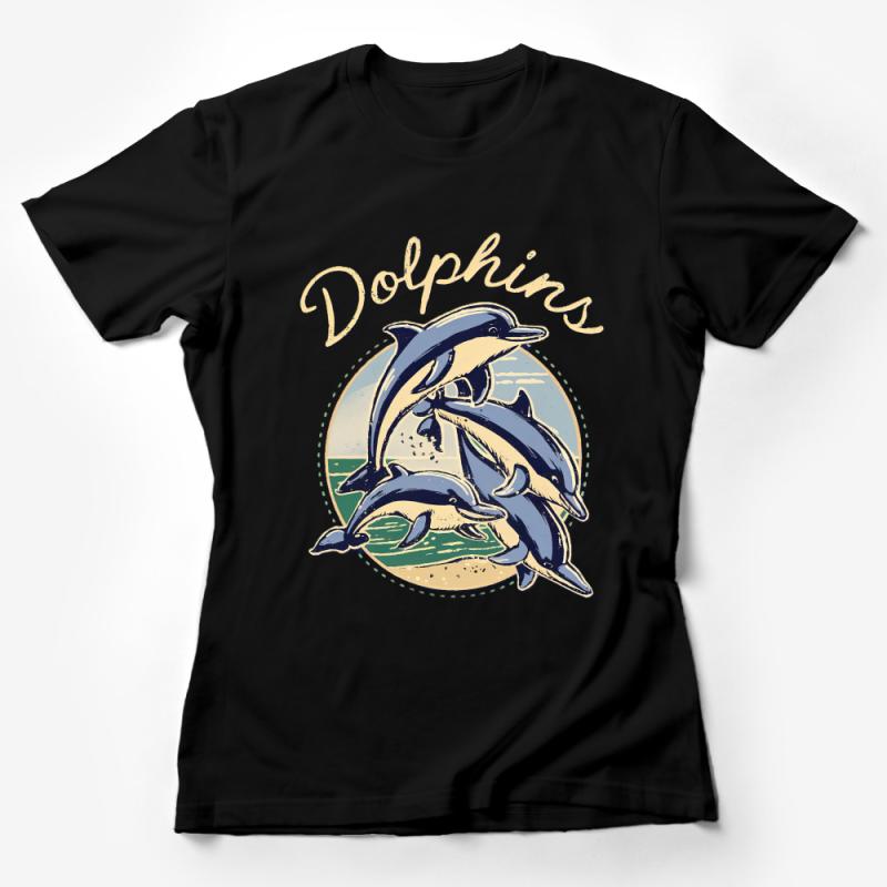 Dolphin Family T-Shirt, Vintage Marine Mammal Tee, Ocean Life Graphic Shirt, Sea Animal Lover Gift, Casual Beachwear Female T-Shirt