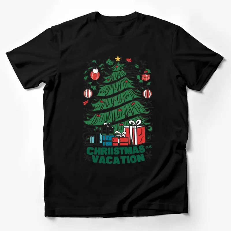 Christmas Vacation T-Shirt, Festive Holiday Tree and Gifts Design, Unisex Graphic Tee Male T-Shirt