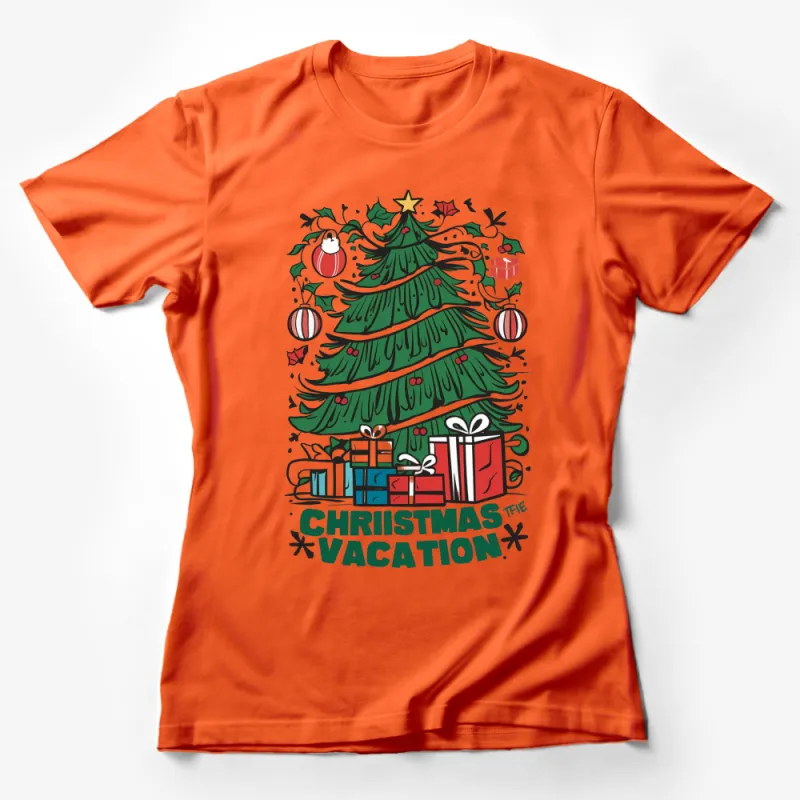 Christmas Vacation T-Shirt, Festive Holiday Tree and Gifts Design, Unisex Graphic Tee Female T-Shirt