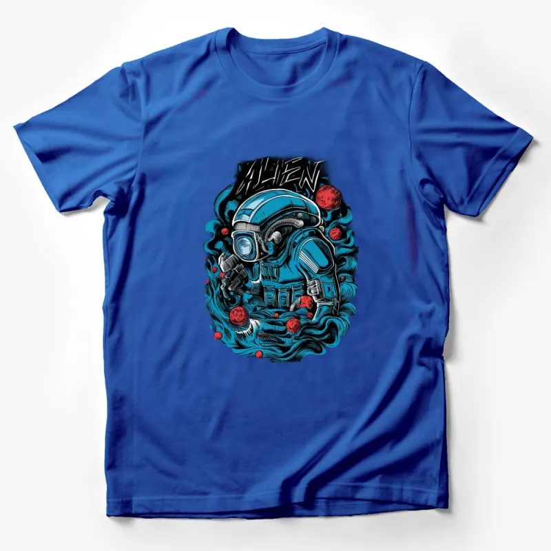 Alien Astronaut T-Shirt, Sci-Fi Space Helmet Graphic Tee, Unisex Outer Space Apparel Male T-Shirt