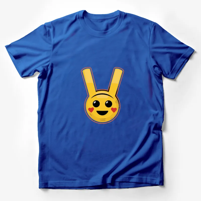 Cute Yellow Bunny Emoji T-Shirt, Adorable Rabbit Face with Hearts, Unisex Graphic Tee for All Ages Male T-Shirt