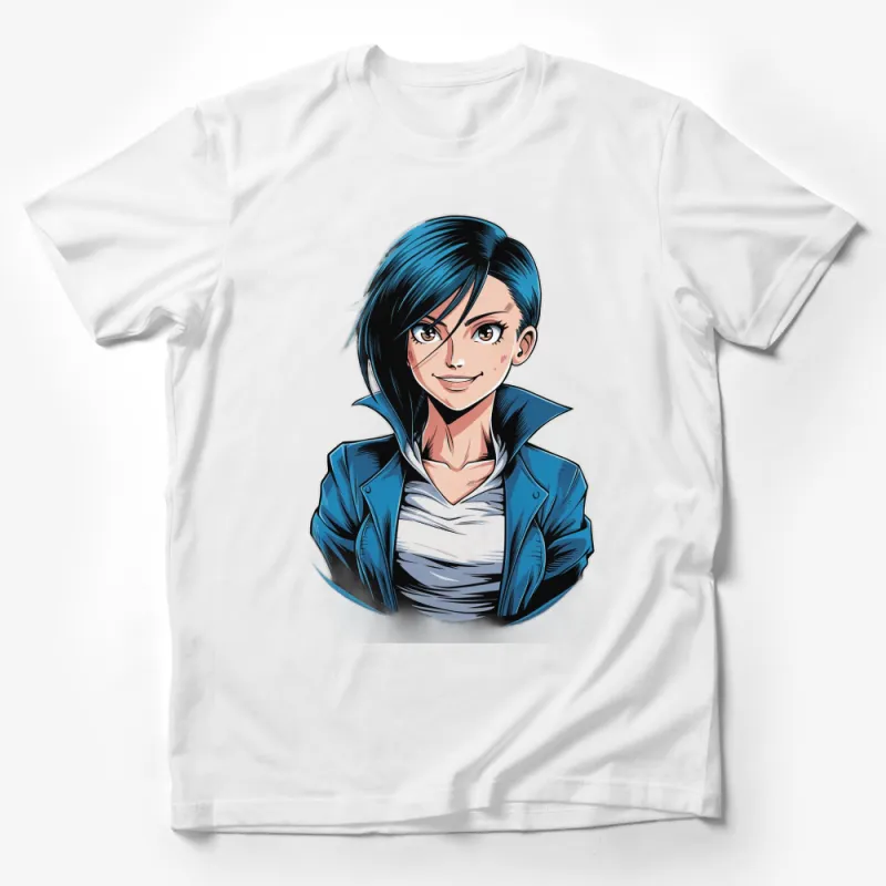 Blue Hair Anime Girl T-Shirt, Stylish Comic Character Top, Casual Cool Graphic Tee, Unique Gift Male T-Shirt