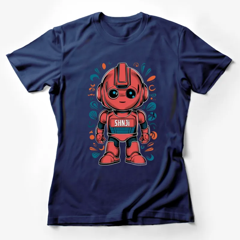 Unique Red Robot Graphic T-Shirt, Bold Retro Robot Art, Kids and Adults Casual Top, Geeky Sci-fi Apparel Female T-Shirt