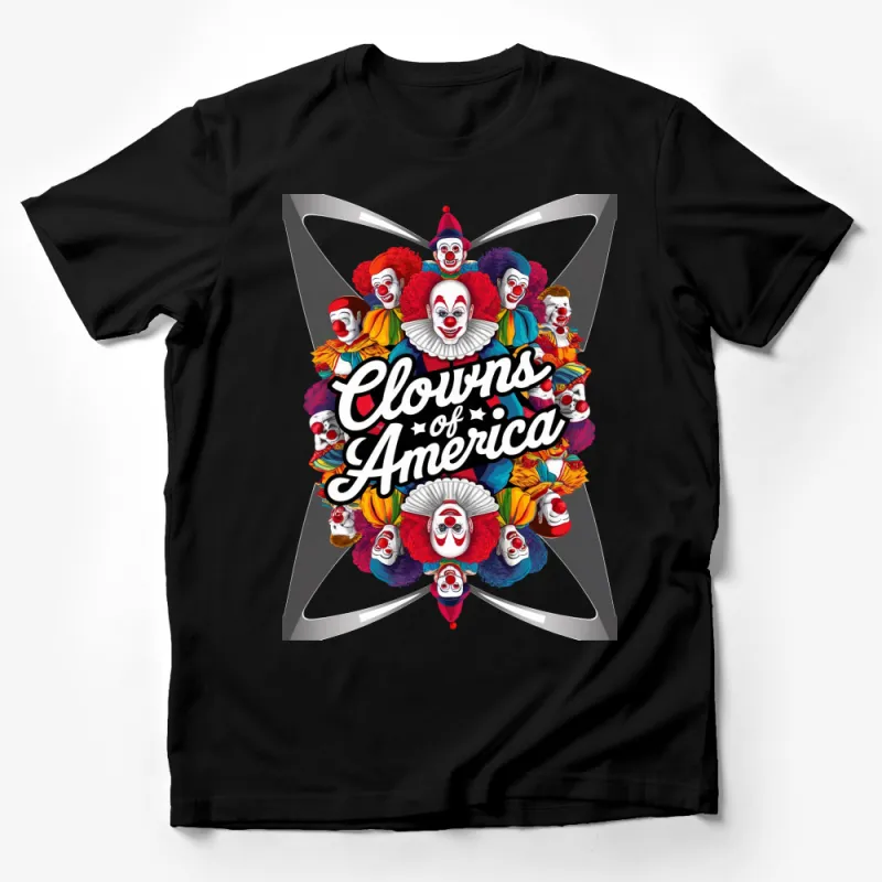 Colorful Clown T-Shirt, Clowns of America Graphic Tee, Unique Clown Faces Unisex Shirt Male T-Shirt