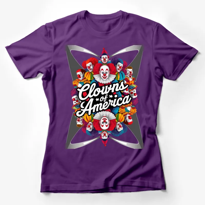 Colorful Clown T-Shirt, Clowns of America Graphic Tee, Unique Clown Faces Unisex Shirt Female T-Shirt