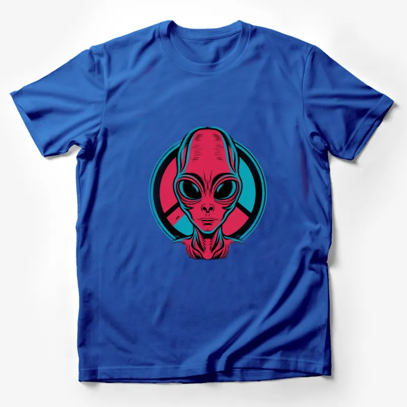 Alien Head Graphic T-Shirt, Bold Red and Blue UFO Fan Tee, Unisex Sci-Fi Shirt Male T-Shirt