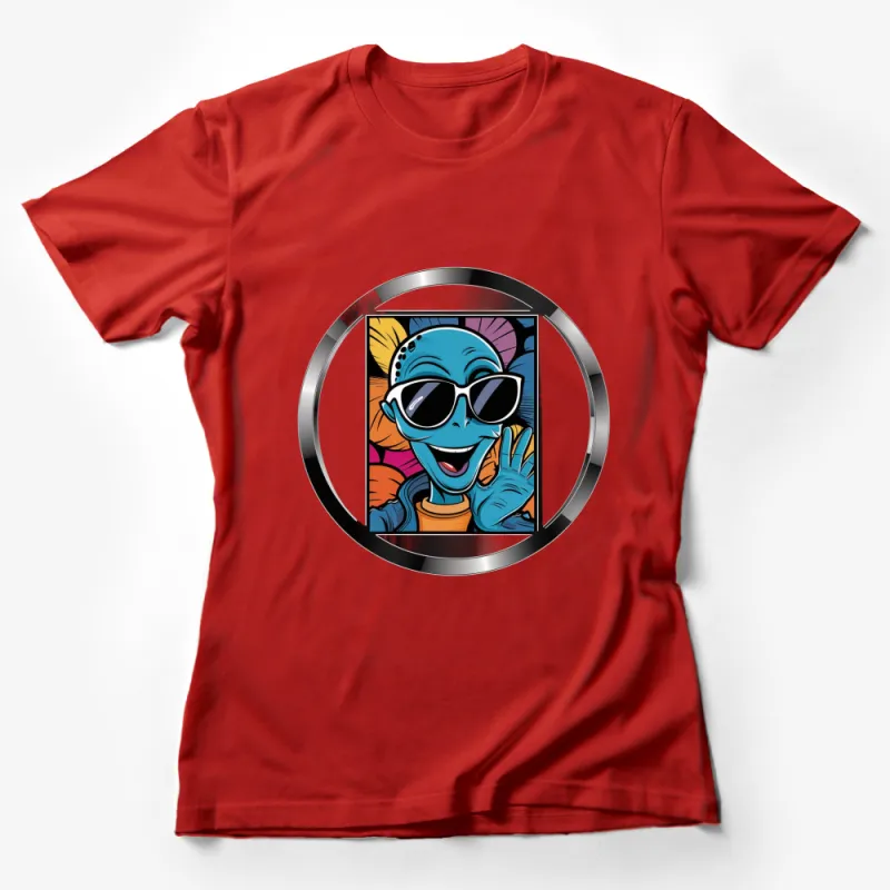 Colorful Alien Cartoon Graphic T-Shirt, Fun Extraterrestrial in Sunglasses Tee, Unisex Casual Wear Female T-Shirt