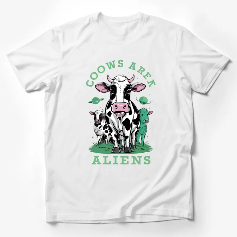 Funny Cows are Aliens T-Shirt, Quirky UFO Cow Graphic Tee, Unique Sci-Fi Animal Shirt Male T-Shirt