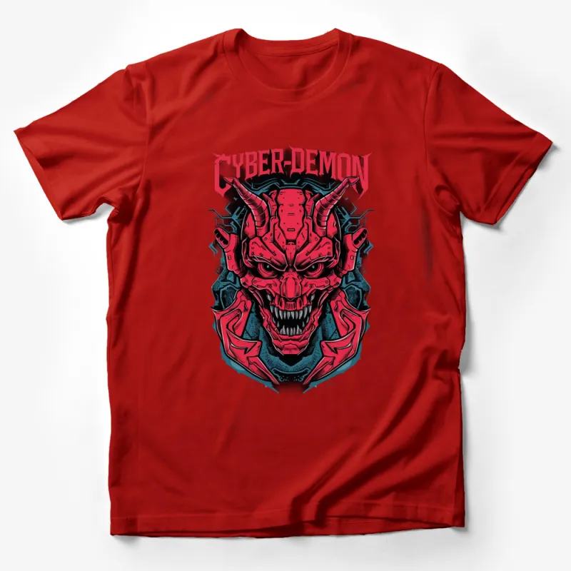 Cyber-Demon Graphic T-Shirt, Red and Black Fantasy Art Tee, Cool Demon Illustration, Unisex Clothing, Gift for Gamers Male T-Shirt