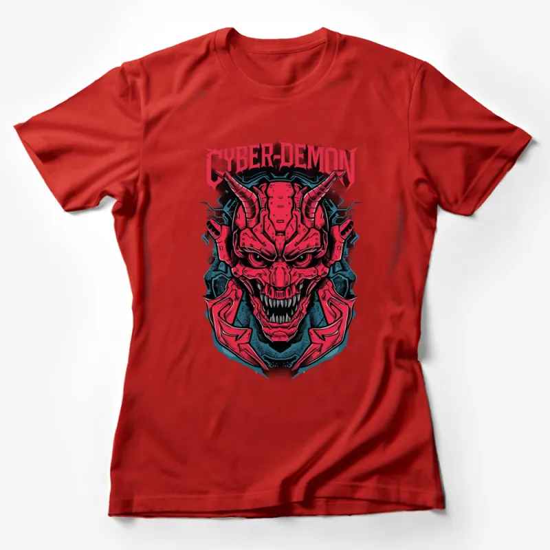 Cyber-Demon Graphic T-Shirt, Red and Black Fantasy Art Tee, Cool Demon Illustration, Unisex Clothing, Gift for Gamers Female T-Shirt