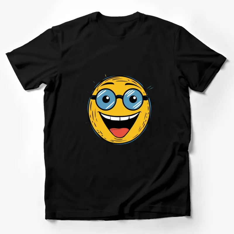 Happy Face Emoji T-Shirt, Cute Smiley Face with Glasses, Fun Casual Wear for All Ages Male T-Shirt