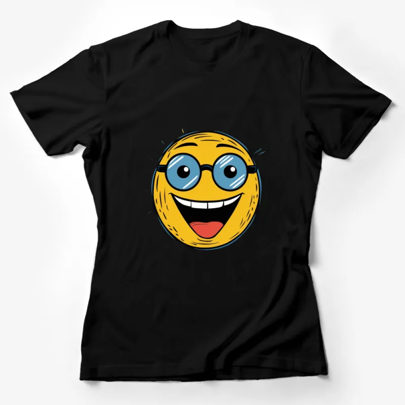 Happy Face Emoji T-Shirt, Cute Smiley Face with Glasses, Fun Casual Wear for All Ages Female T-Shirt