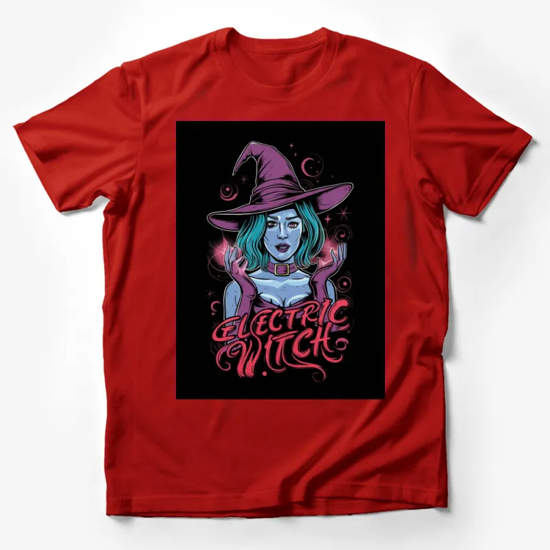 Electric Witch T-Shirt, Gothic Blue Witch Graphic Tee, Vibrant Witchcraft and Magic Design Shirt, Unique Gift Male T-Shirt