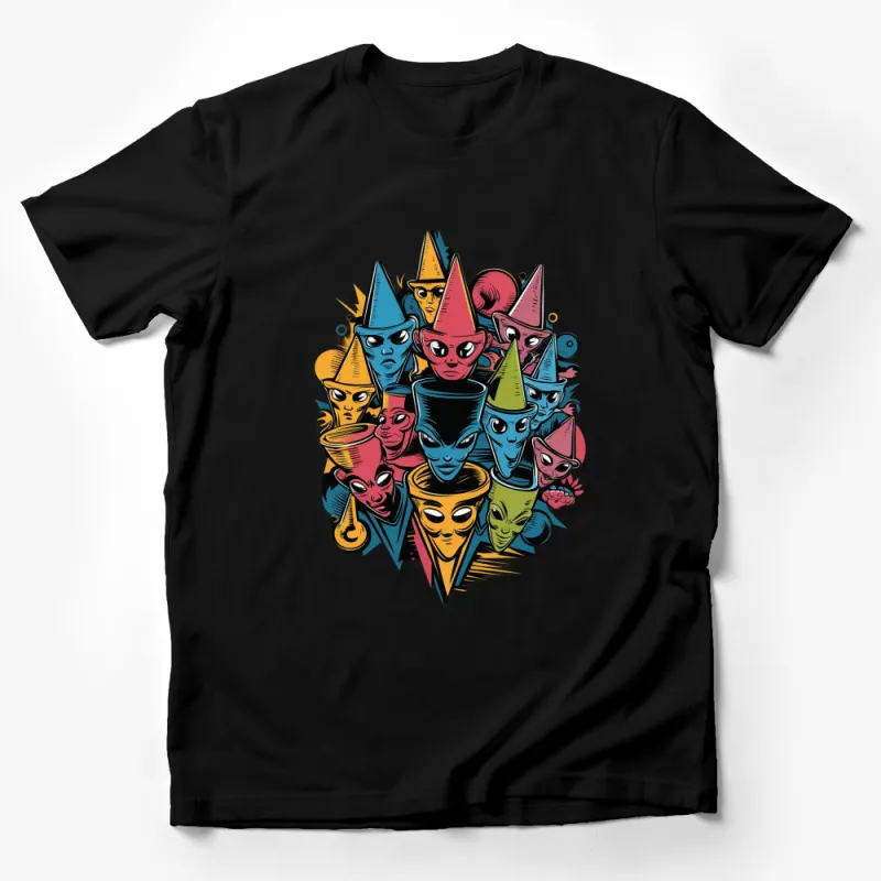 Funky Alien Faces T-Shirt, Colorful Extraterrestrial Graphic Tee, Unique UFO Lover Gift Male T-Shirt