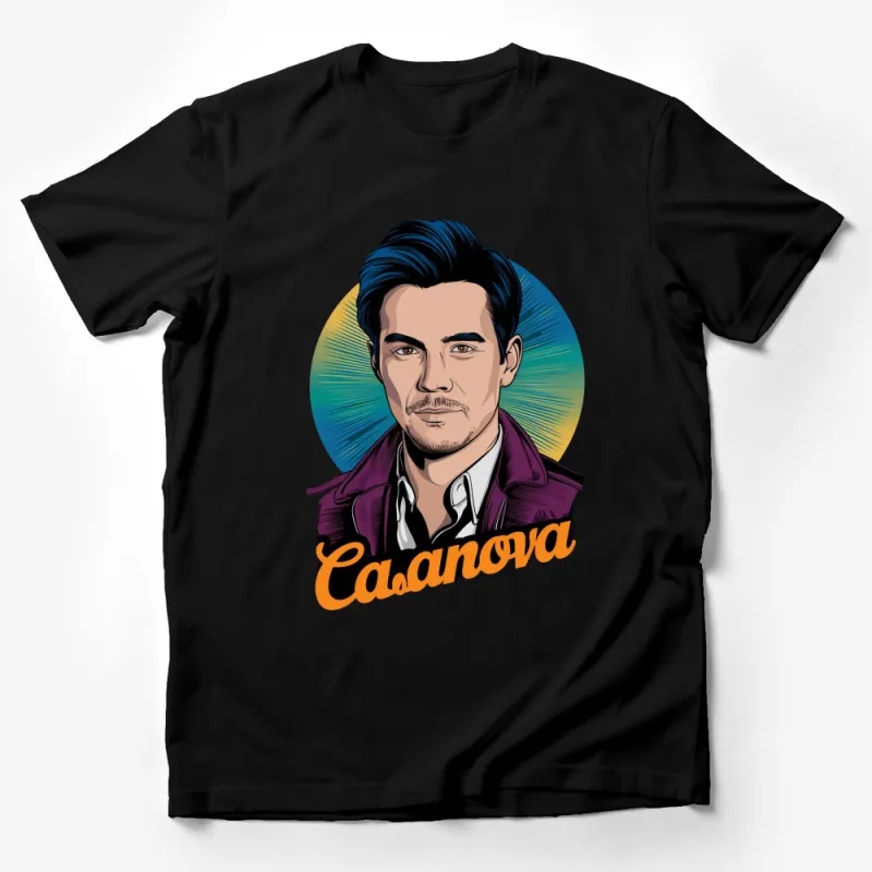 Retro Casanova Cool Man Graphic Tee, Vintage Pop Art Style T-Shirt, Colorful Stylish Fashion Top Male T-Shirt