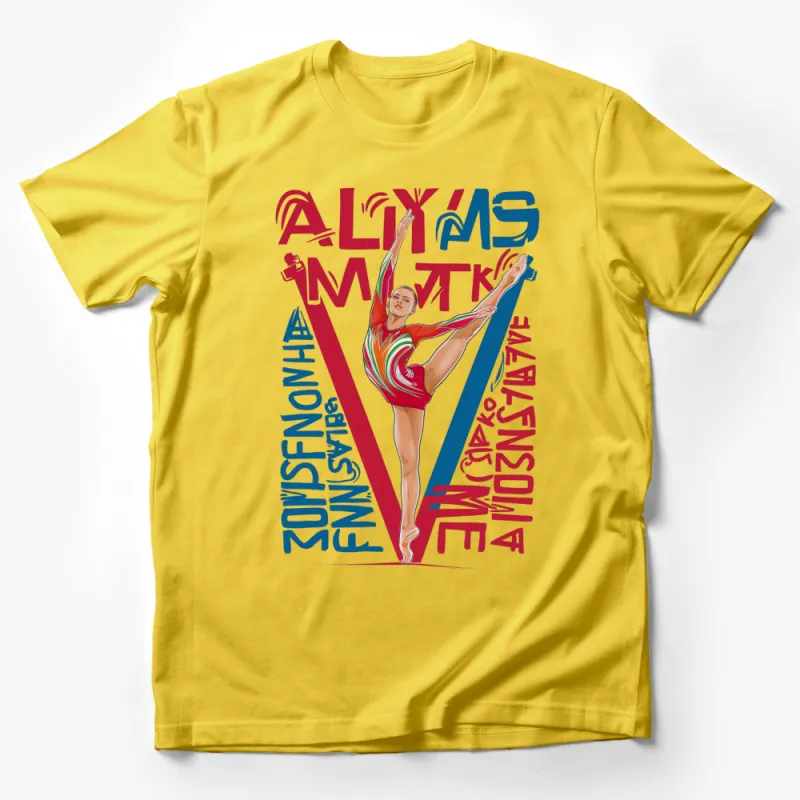 Colorful Gymnast Artistic T-Shirt, Bold Typography, Gymnastics Lover Gift, Unique Graphic Tee for All Ages Male T-Shirt