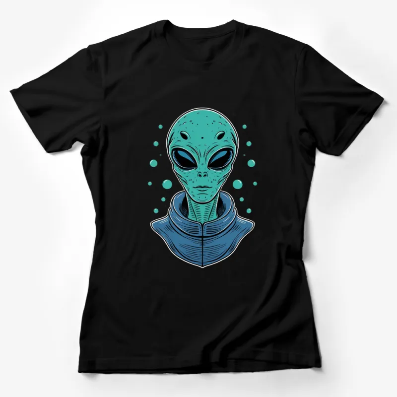 Alien Head Graphic T-Shirt, Cool Extraterrestrial Design, Unisex Teal Blue Tee for Sci-Fi Fans Female T-Shirt