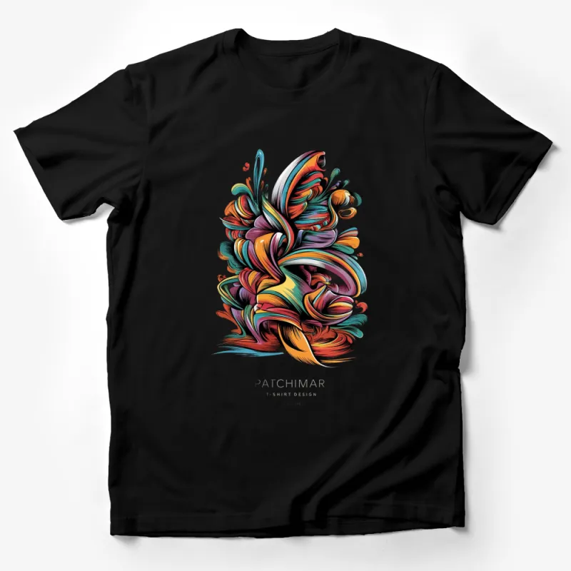 Abstract Colorful Swirl Design T-Shirt, Vibrant Artistic Graphic Tee, Unisex Casual Wear Male T-Shirt