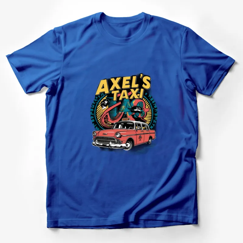 Axel's Taxi Retro Graphic T-Shirt, Vintage Car and Cartoon Panther Design, Colorful Casual Tees, Unique Gift Idea Male T-Shirt