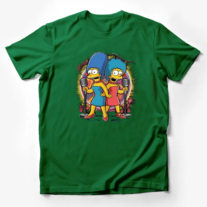 Cartoon Duo Singing T-Shirt, Fun Women Singers Graphic Tee, Colorful Animated Characters Shirt Male T-Shirt