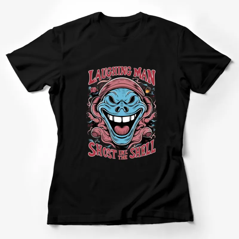 Ghost in the Shell Laughing Man Anime Graphic Tee, Unisex T-Shirt, Vibrant Blue and Red Design Female T-Shirt