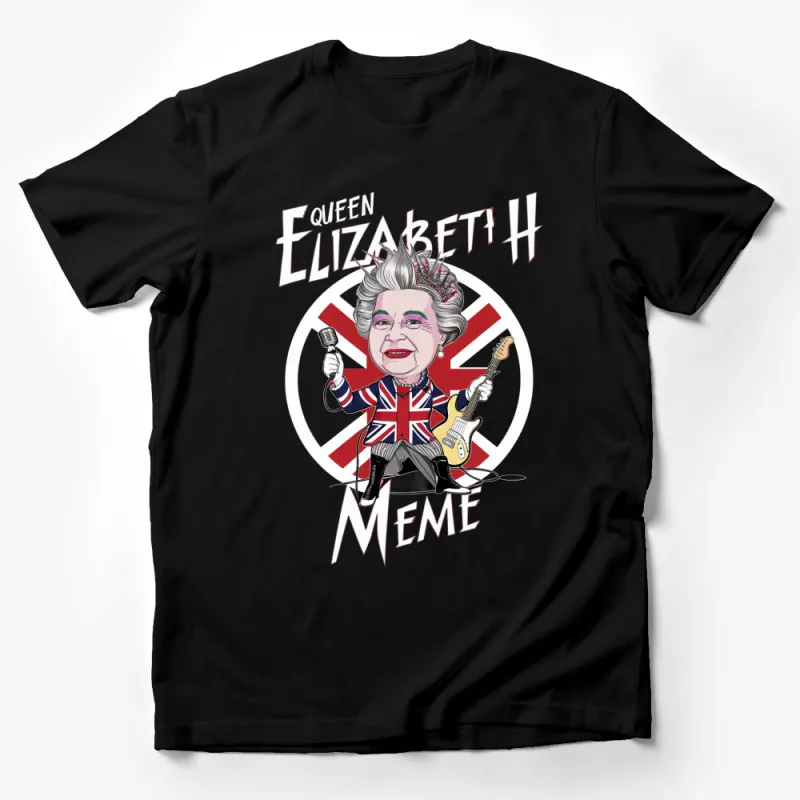 Queen Elizabeth Rock Star Meme T-Shirt, Union Jack Guitar, Funny Royal Family Tee, Unique Pop Culture Shirt Male T-Shirt