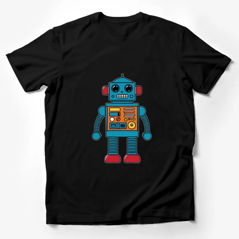 Retro Blue Robot Graphic T-Shirt, Vintage Cartoon Style Unisex Tee, Cool Sci-Fi Robot Apparel Male T-Shirt