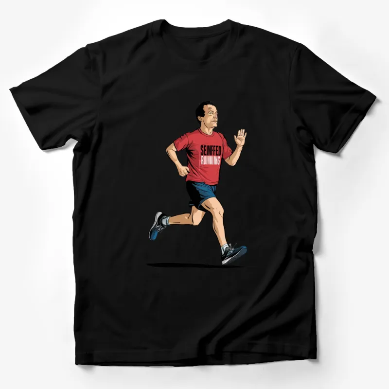 Men's Red Running T-Shirt with Cartoon Runner Graphic, Athletic Sports Tee Male T-Shirt