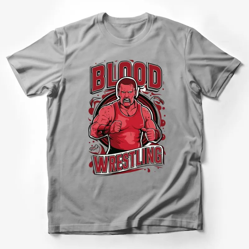 Blood Wrestling Graphic T-Shirt, Red Muscular Wrestler Design, Bold Sports Tee for Wrestling Fans Male T-Shirt