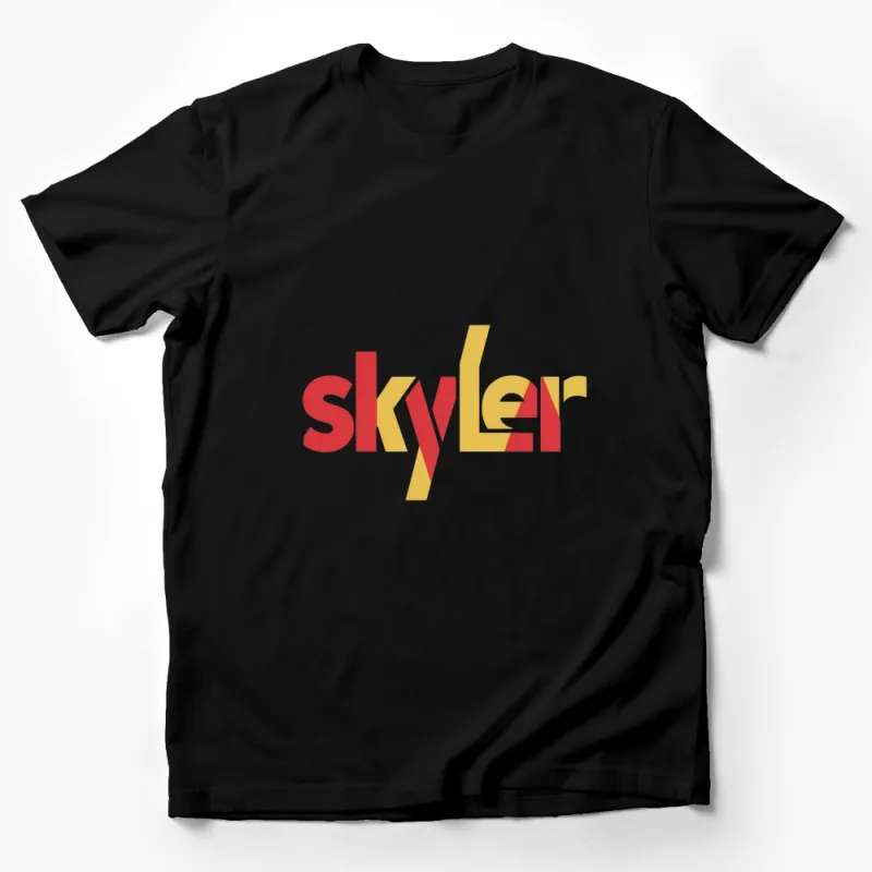 Skyler Name Graphic T-Shirt, Bold Red and Yellow Modern Font Design, Unisex Casual Wear Male T-Shirt