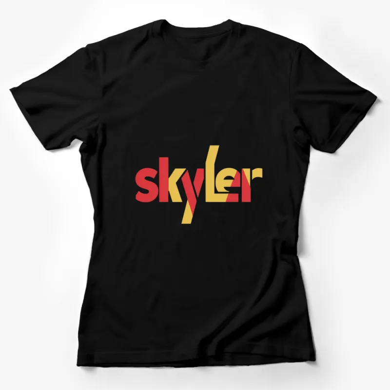 Skyler Name Graphic T-Shirt, Bold Red and Yellow Modern Font Design, Unisex Casual Wear Female T-Shirt