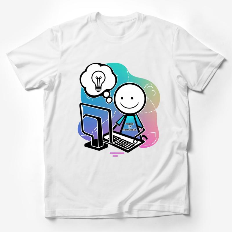 Unique Stick Figure Programmer T-Shirt, Work In Progress Coding Tee, Geek Chic Computer Science Top, Gift for Developers Male T-Shirt