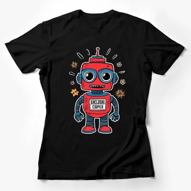 Vintage Robot Character T-Shirt, Sheldon Cooper Inspired Retro Robot Design, Unisex Graphic Tee Female T-Shirt