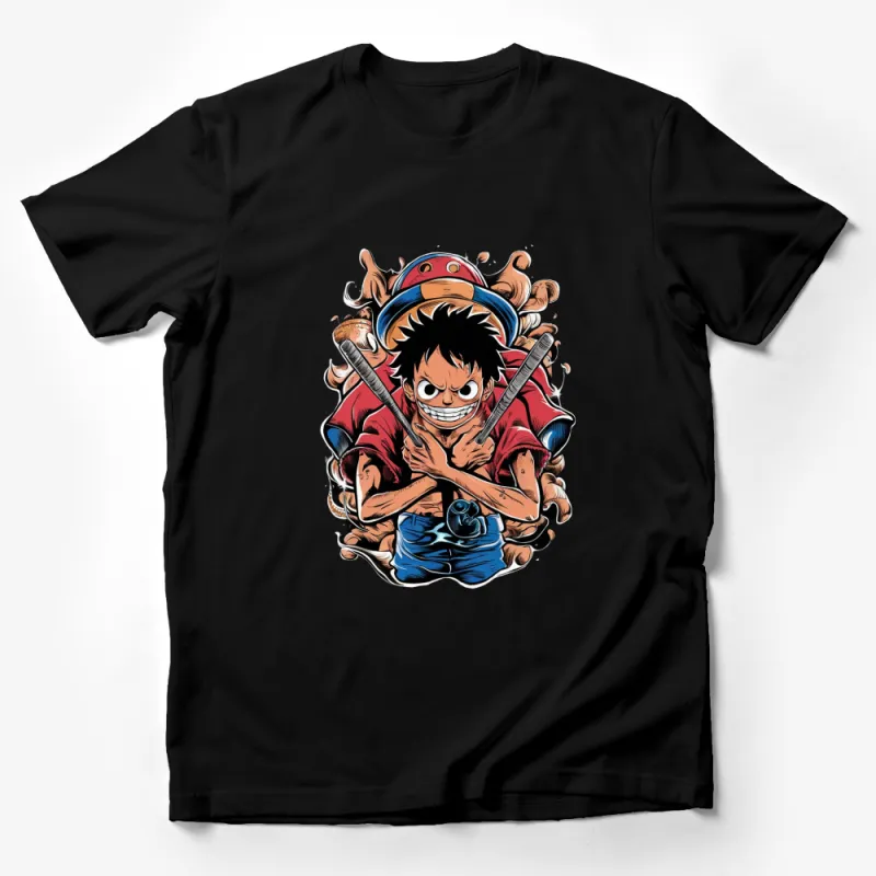 Anime Pirate Boy Graphic T-Shirt, Colorful Cartoon Character Tee, Trendy Anime Apparel, Unique Gift Idea Male T-Shirt