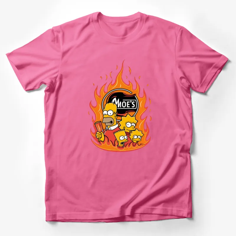 Simpsons T-Shirt, Moe's Tavern, Homer, Lisa, Bart with Fire, Unisex Apparel Male T-Shirt