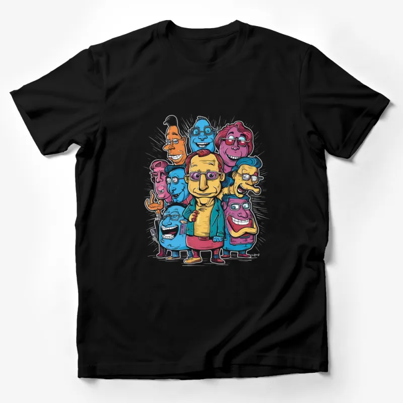 Colorful Cartoon Characters T-Shirt, Fun Graphic Tee, Unique Illustration, Unisex Apparel Male T-Shirt