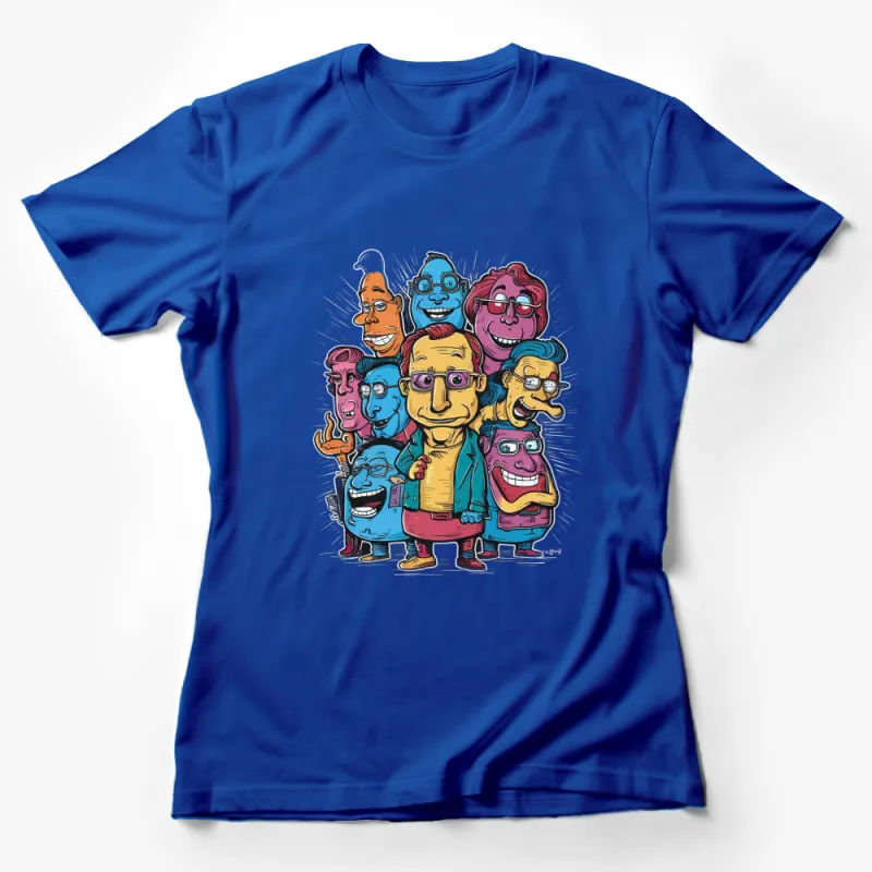 Colorful Cartoon Characters T-Shirt, Fun Graphic Tee, Unique Illustration, Unisex Apparel Female T-Shirt