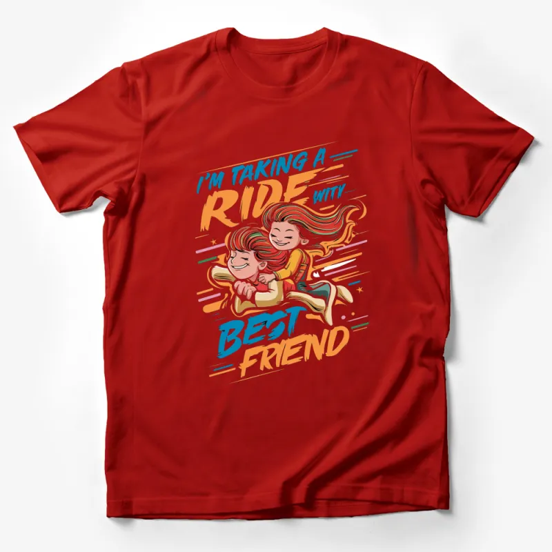 Best Friend T-Shirt, Colorful Graphic Tee, Ride With My Best Friend Illustrated Top Male T-Shirt