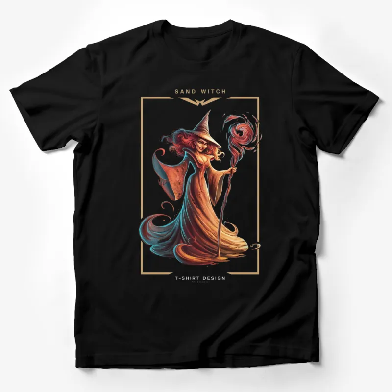 Enchanting Witch with Magic Staff Illustration, Fantasy Art Women's T-Shirt Male T-Shirt