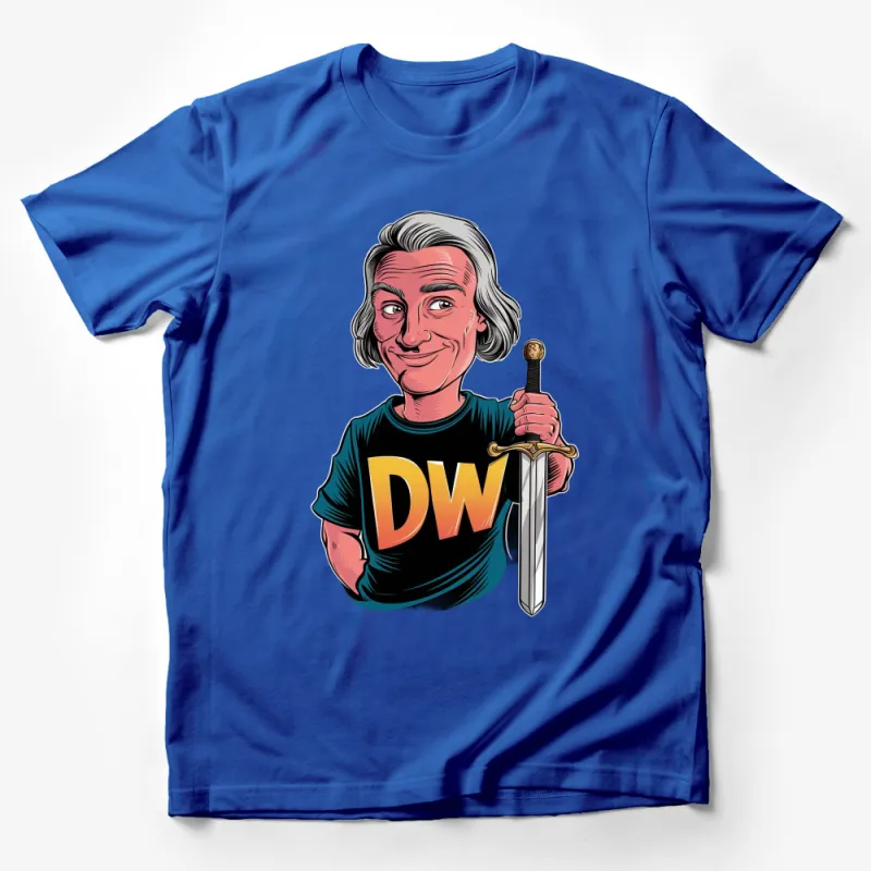 Colorful Warrior Graphic T-Shirt, Sword and Initials DW Design, Unisex Tee Male T-Shirt