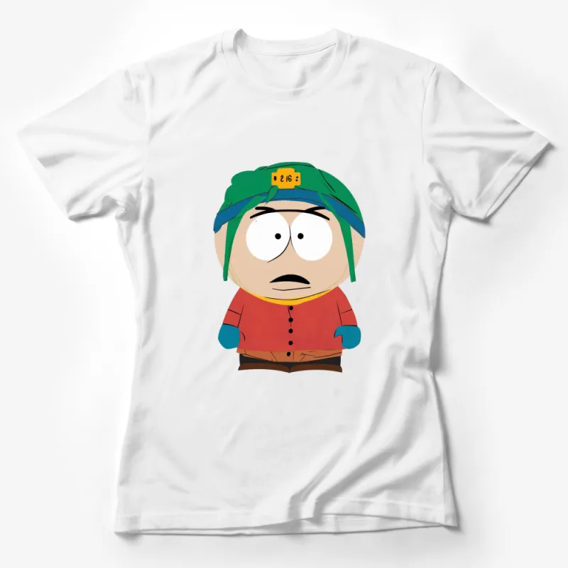 Cartoon Character T-Shirt, Green Hat, Red Shirt, Funny Graphic Tee, Casual Style Top Female T-Shirt