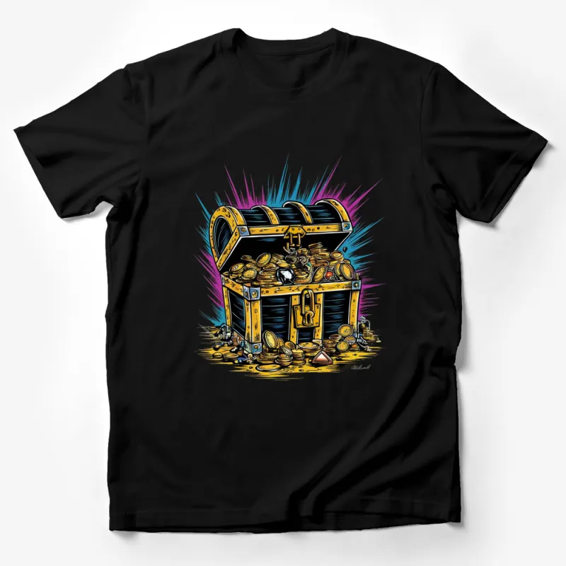 Treasure Chest T-Shirt, Colorful Pirate Loot Graphic Tee, Unisex Gold Coins and Jewels Shirt Male T-Shirt